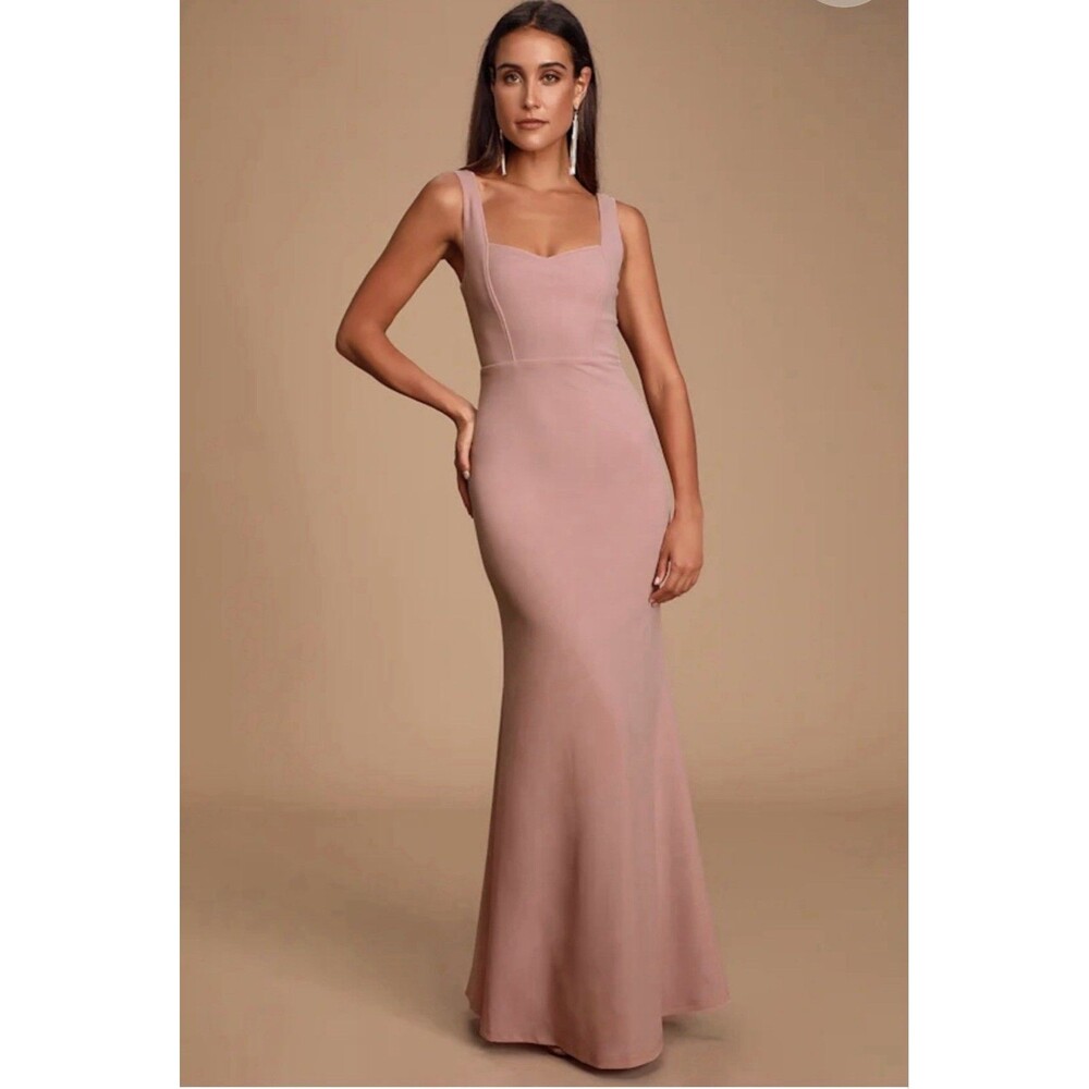 Lulus Sweetest Thing Sz M Maxi Mermaid Dress Mauve Pink Dress Gala Wedding Guest